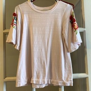 white embroidered sleeve floral top